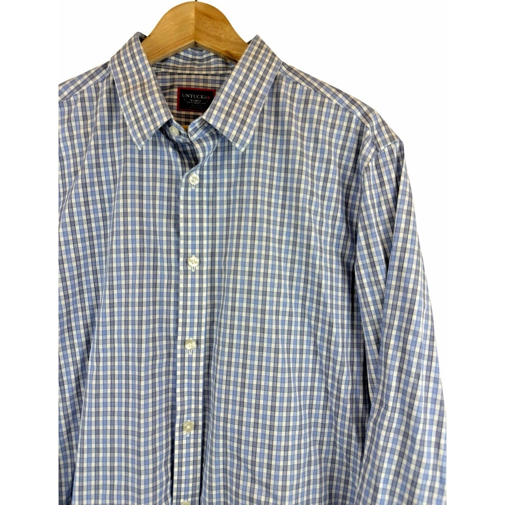 UNTUCKit Men's Durif WF X-LARGE Long Sleeve Blue Check 100% Cotton